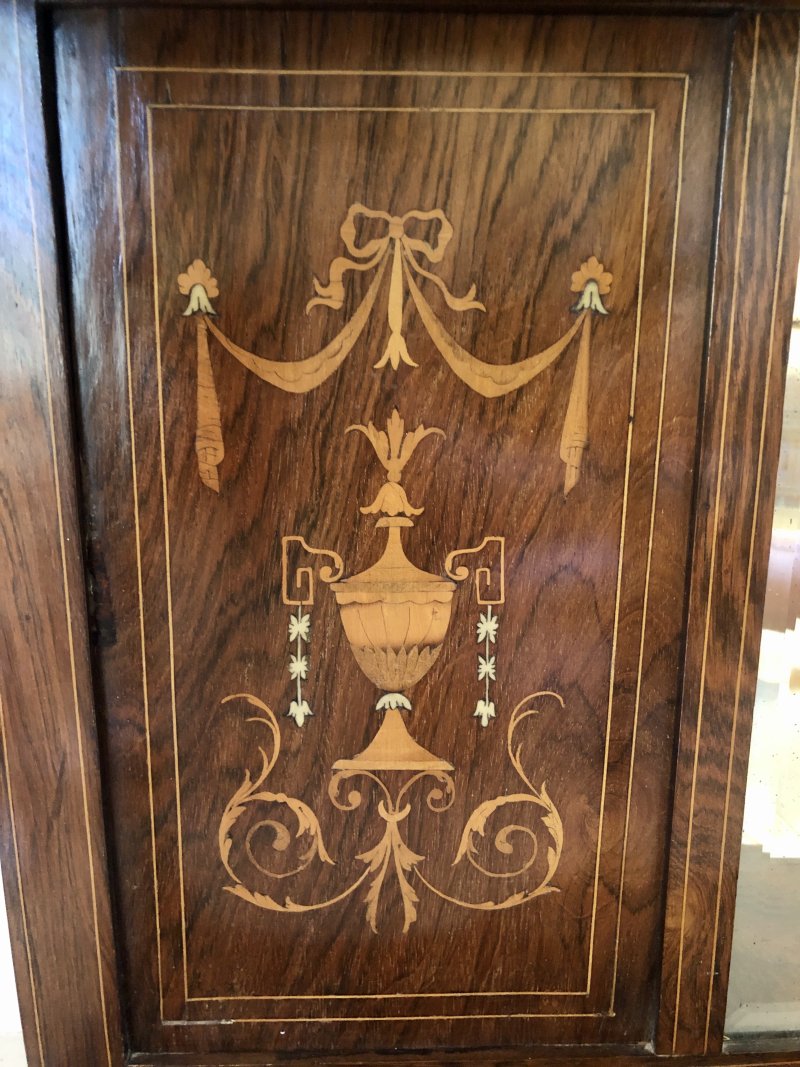 Antique Edwardian Inlaid Rosewood Overmantel Mirror - Image 11